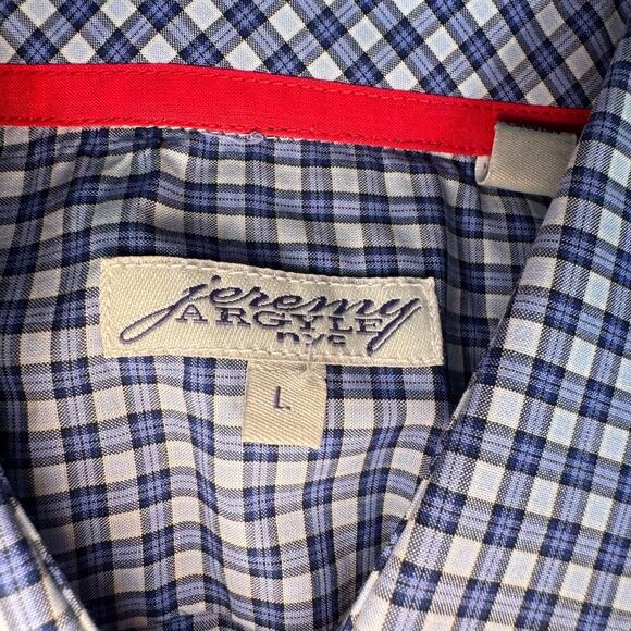 Jeremy Argyle NYC Men's sz Large Blue Plaid Button Down Shrt Long Sleeve Cotton - Picture 5 of 11
